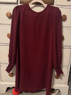 SHEIN Burgundy Long Sleeve Textured Dress. LARGE. NWOT.